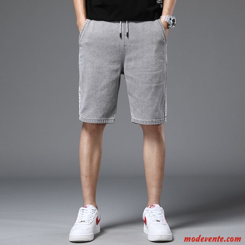 Shorts Homme Jambe Droite Cargo Marque De Tendance Cinquième Pantalon Jeans Été Bleu