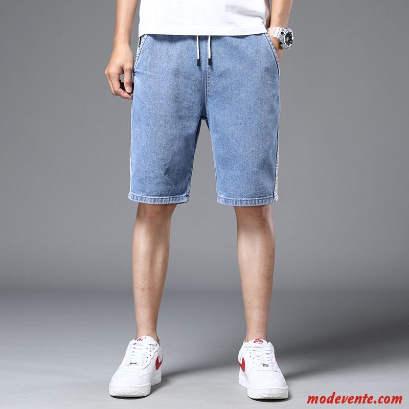 Shorts Homme Jambe Droite Cargo Marque De Tendance Cinquième Pantalon Jeans Été Bleu