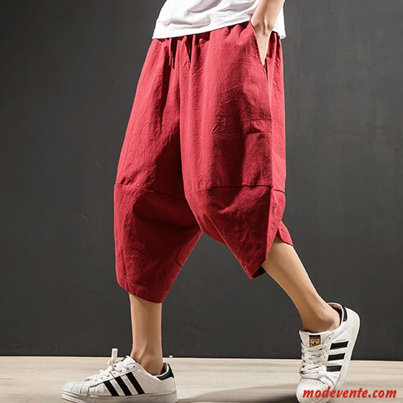 Shorts Homme Lin Baggy Été Tendance Légère Hip Hop Rouge