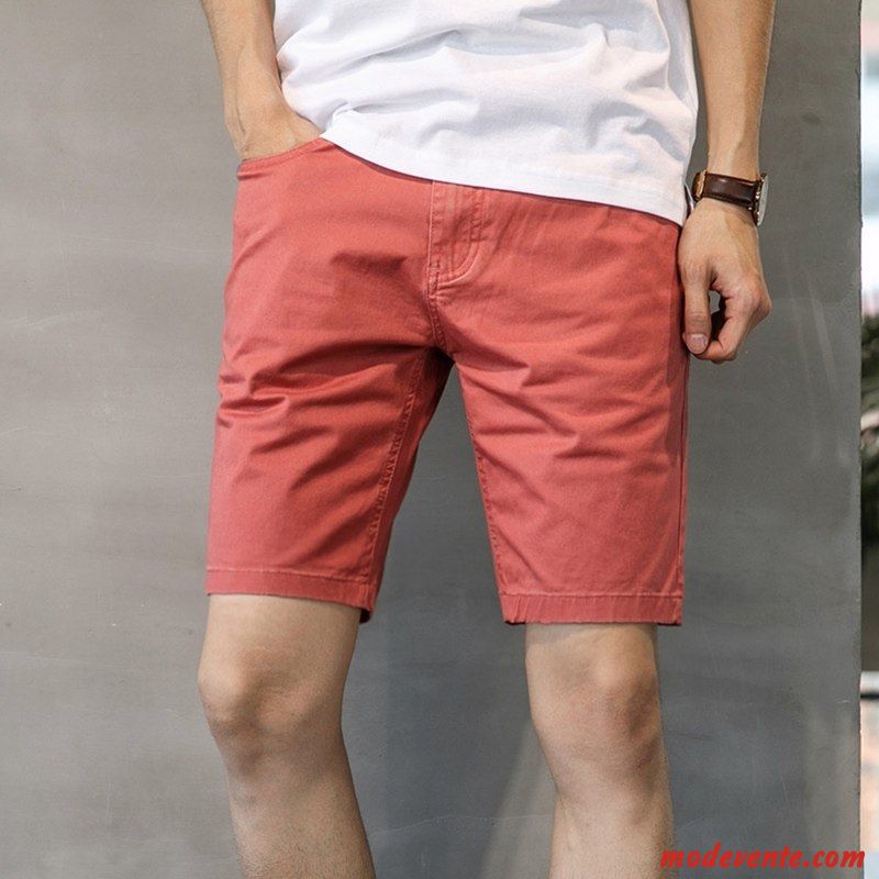 Shorts Homme Légère Baggy Été Coton Bio Extensible Cinquième Pantalon Rouge