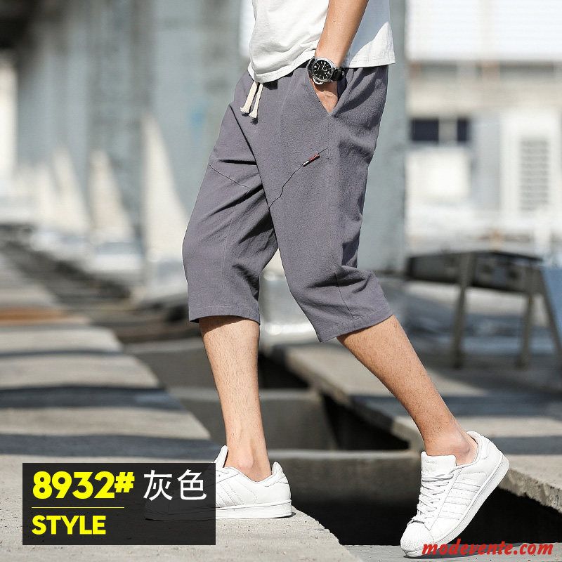 Shorts Homme Légère Été Baggy Septième Pantalon Décontractée Tendance Gris