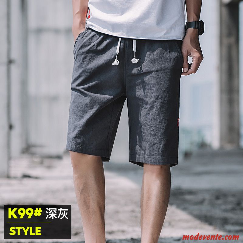 Shorts Homme Légère Été Baggy Septième Pantalon Décontractée Tendance Gris