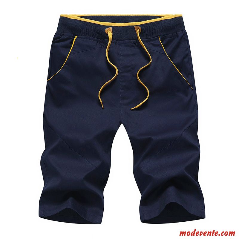 Shorts Homme Septième Pantalon Baggy Lin Grande Taille Décontractée Légère Bleu