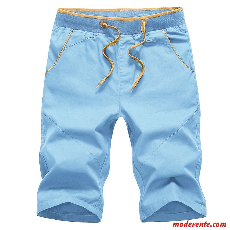 Shorts Homme Septième Pantalon Baggy Lin Grande Taille Décontractée Légère Bleu