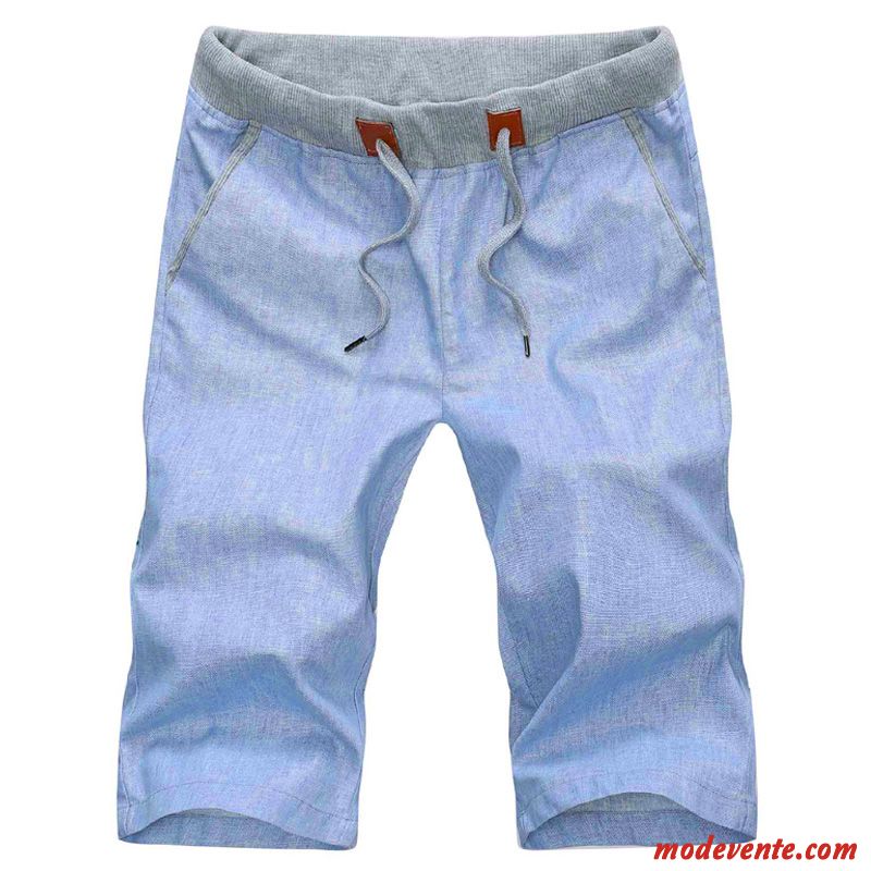 Shorts Homme Septième Pantalon Baggy Lin Grande Taille Décontractée Légère Bleu