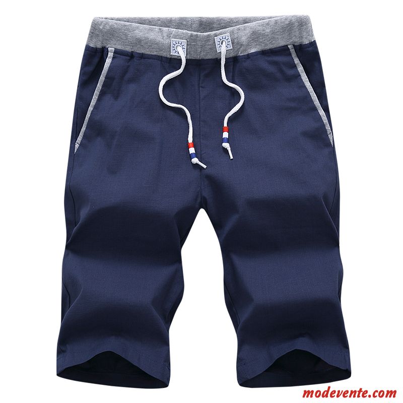 Shorts Homme Septième Pantalon Baggy Lin Grande Taille Décontractée Légère Bleu