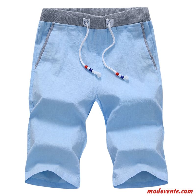 Shorts Homme Septième Pantalon Baggy Lin Grande Taille Décontractée Légère Bleu