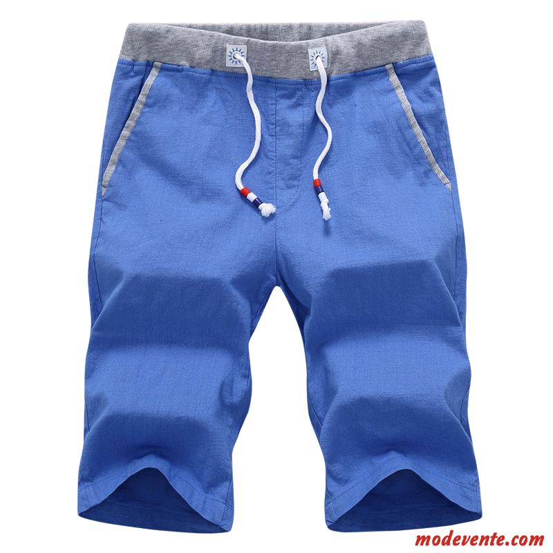 Shorts Homme Septième Pantalon Baggy Lin Grande Taille Décontractée Légère Bleu