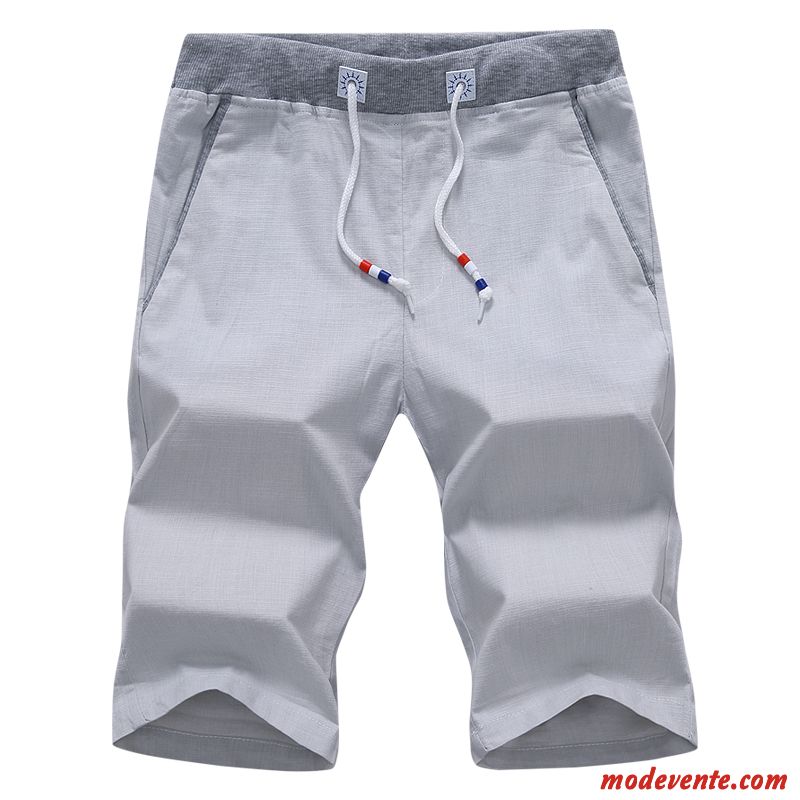 Shorts Homme Septième Pantalon Baggy Lin Grande Taille Décontractée Légère Bleu