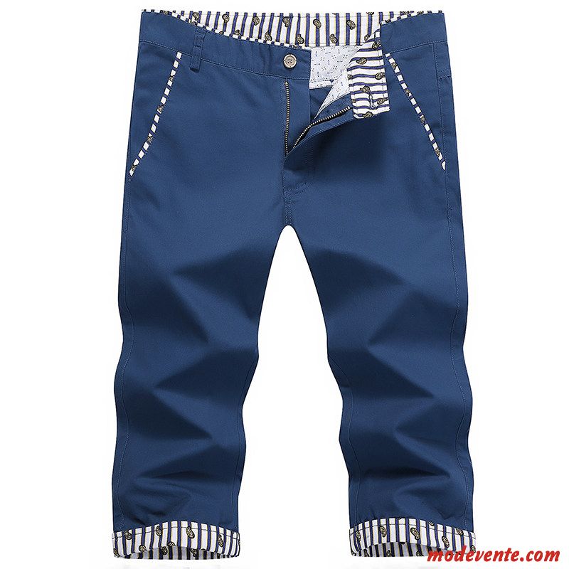 Shorts Homme Septième Pantalon Pantalons Été Coton Bio Tendance Slim Bleu