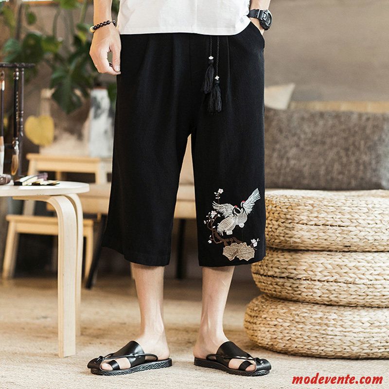 Shorts Homme Style Chinois Lin Grande Taille Baggy Septième Pantalon Été