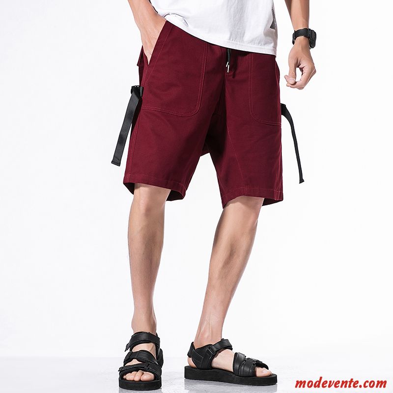 Shorts Homme Tendance Baggy Cinquième Pantalon Personnalité Poche Gros Bordeaux