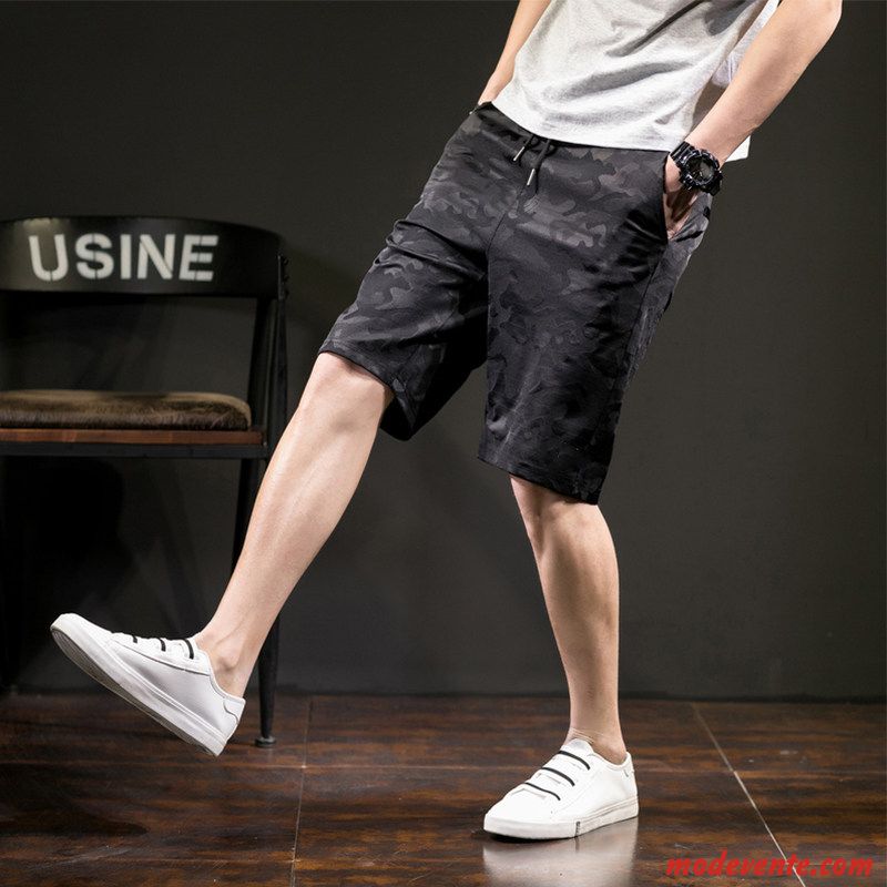 Shorts Homme Tendance Camouflage Cinquième Pantalon En Maille Légère Pantalons Noir