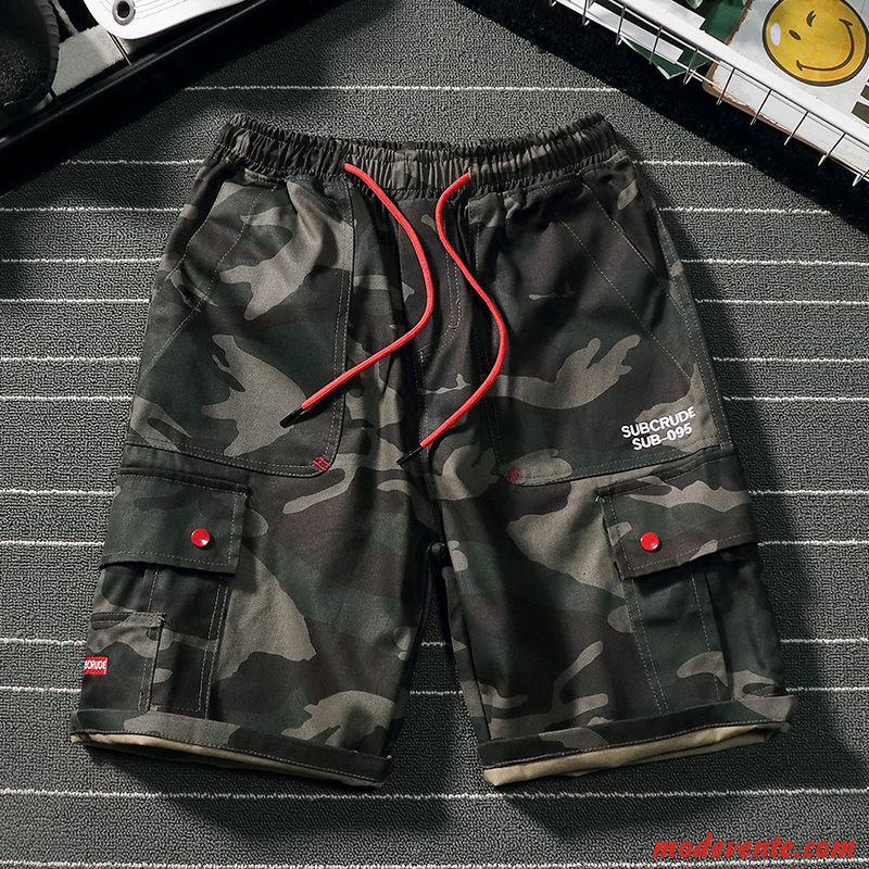 Shorts Homme Tendance Poche Camouflage Baggy Marque De Tendance Décontractée Gris