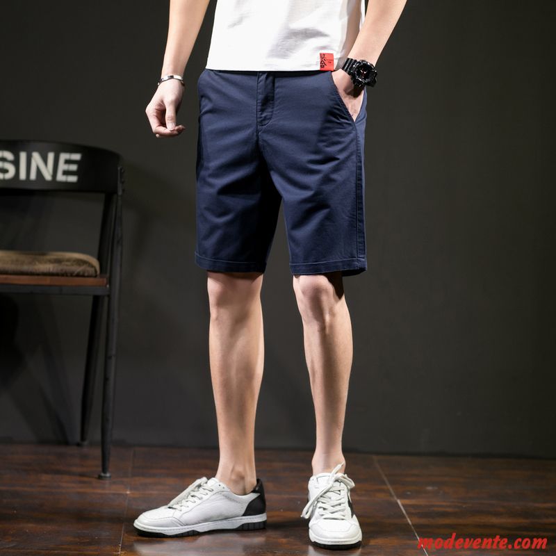 Shorts Homme Tendance Été Pantalons Coton Bio Cinquième Pantalon Légère Bleu Marin