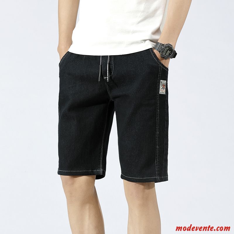 Shorts Homme Élastique Denim Été Légère Attache Jambe Droite Noir Gris