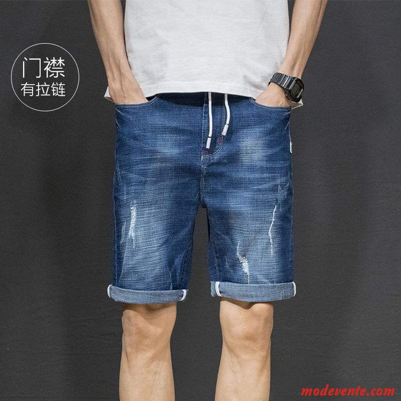 Shorts Homme Élastique Denim Été Légère Attache Jambe Droite Noir Gris