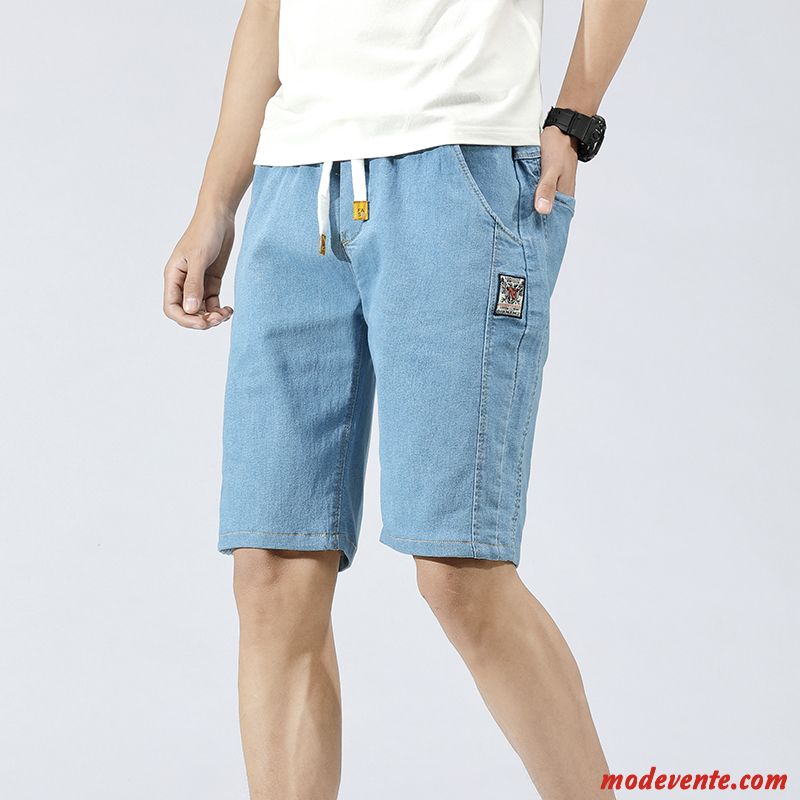 Shorts Homme Élastique Denim Été Légère Attache Jambe Droite Noir Gris