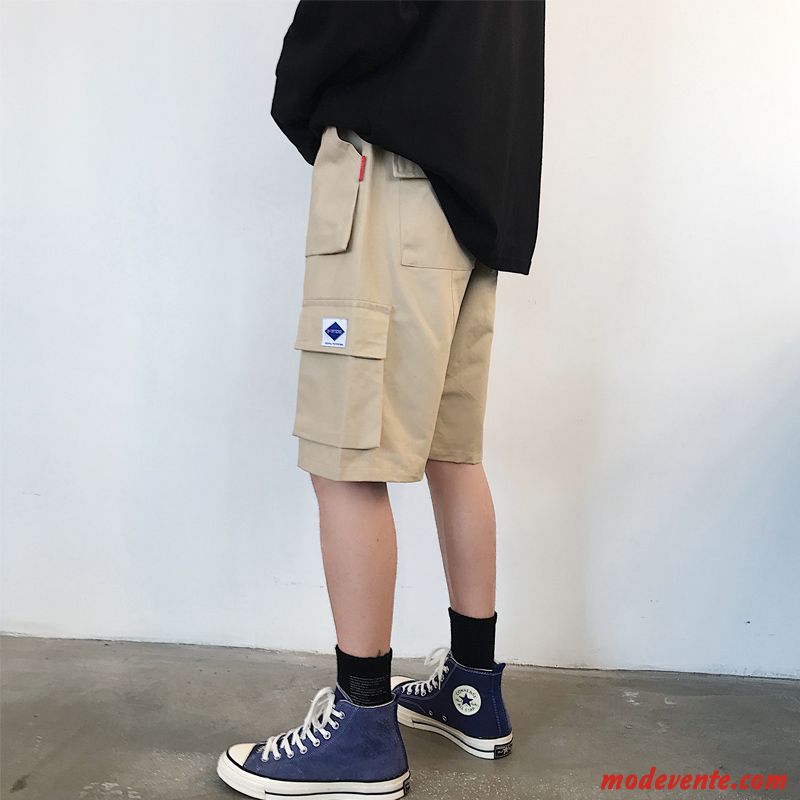 Shorts Homme Étudiant Baggy Cargo Marque De Tendance Été Jambe Droite Noir