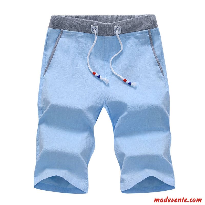 Shorts Homme Été Décontractée Tendance Lin Cinquième Pantalon Denim Bleu