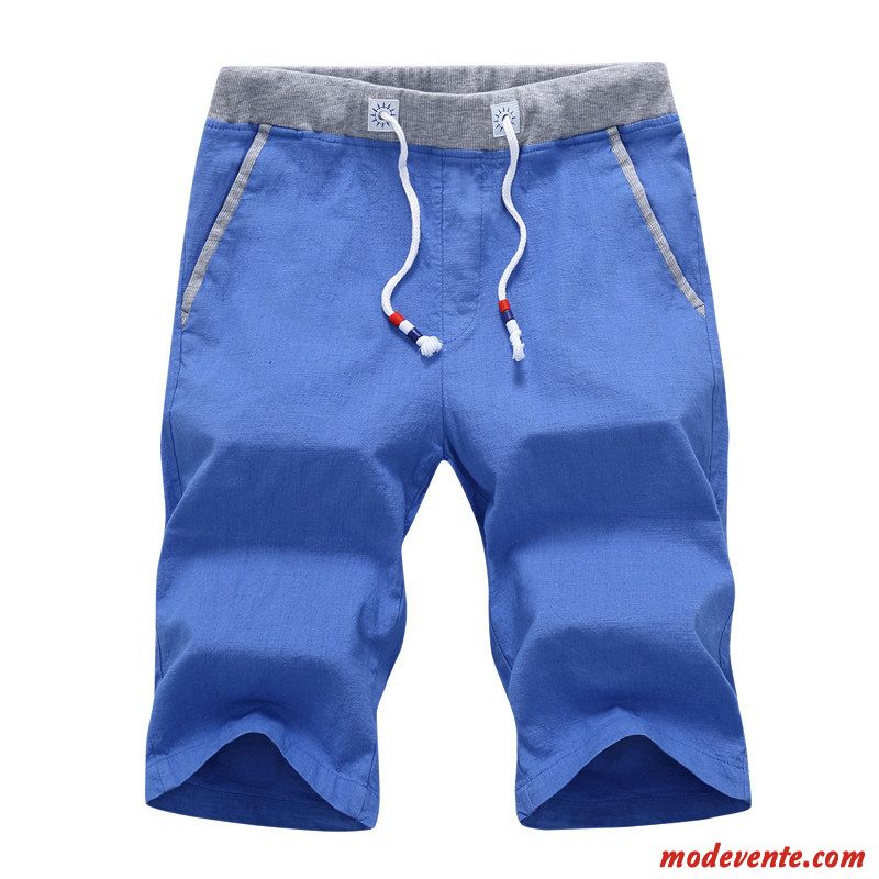 Shorts Homme Été Décontractée Tendance Lin Cinquième Pantalon Denim Bleu