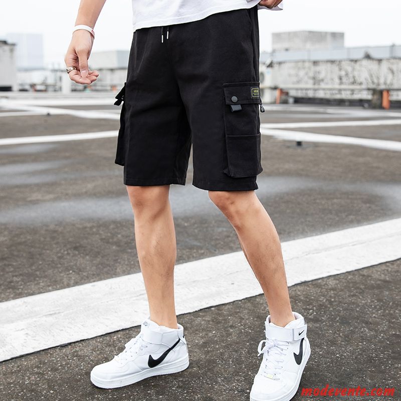 Shorts Homme Été Marque De Tendance Cinquième Pantalon Dimensionnel Décontractée Multi-poche Noir