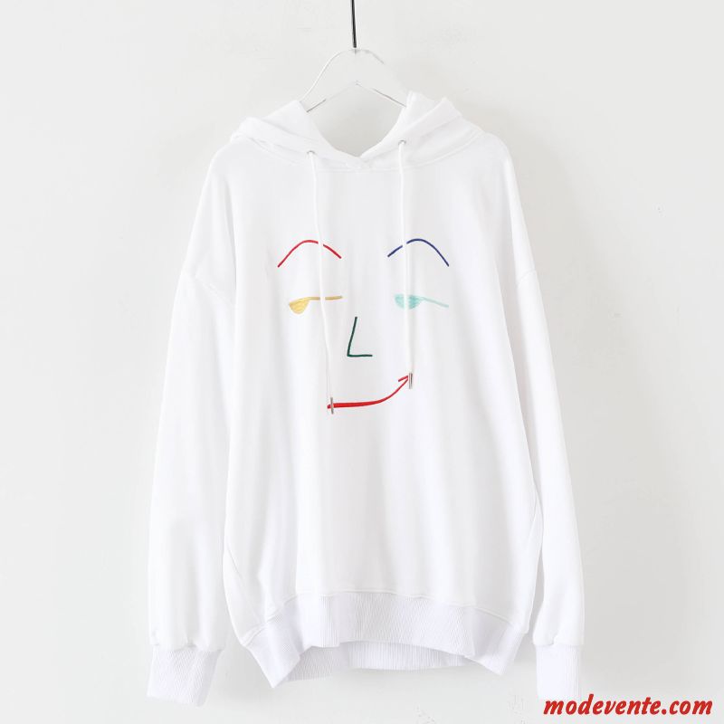 Sweat À Capuche Femme Broderie Gros Étudiant Tendance Hoodies Une Veste Blanc Or