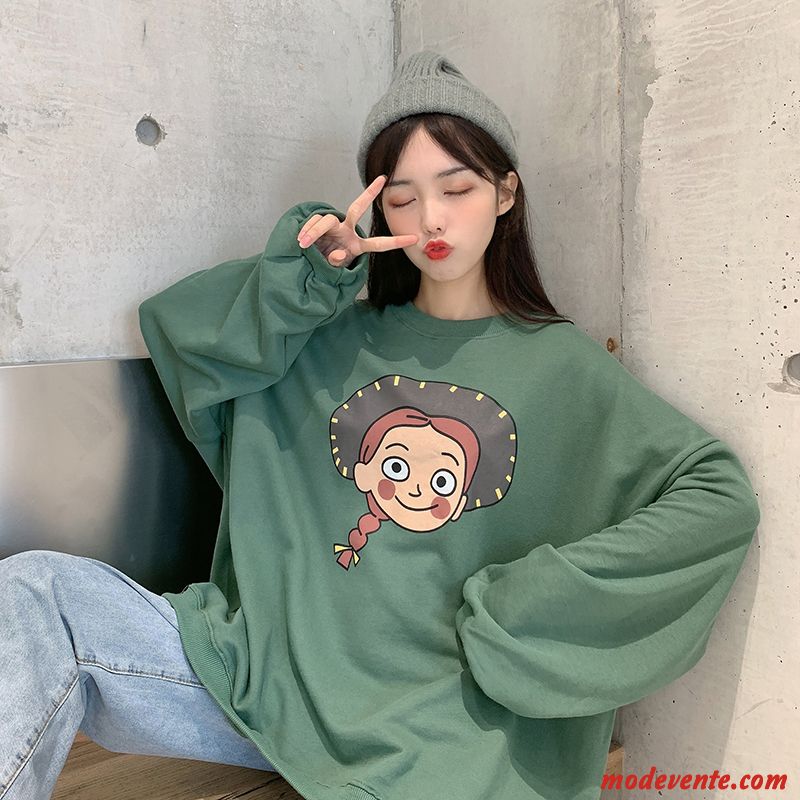 Sweat À Capuche Femme Charmant Longues L'automne Baggy Hoodies Dessin Animé Impression Vert