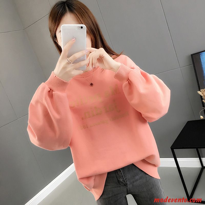 Sweat À Capuche Femme Col Rond Lettre Baggy Hoodies Une Veste Tendance Impression Rose