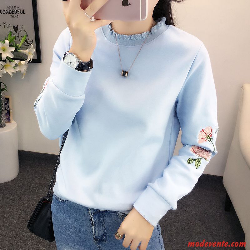 Sweat À Capuche Femme Court Étudiant Col Rond Frais Baggy Hoodies Bleu Clair