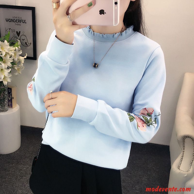 Sweat À Capuche Femme Court Étudiant Col Rond Frais Baggy Hoodies Bleu Clair