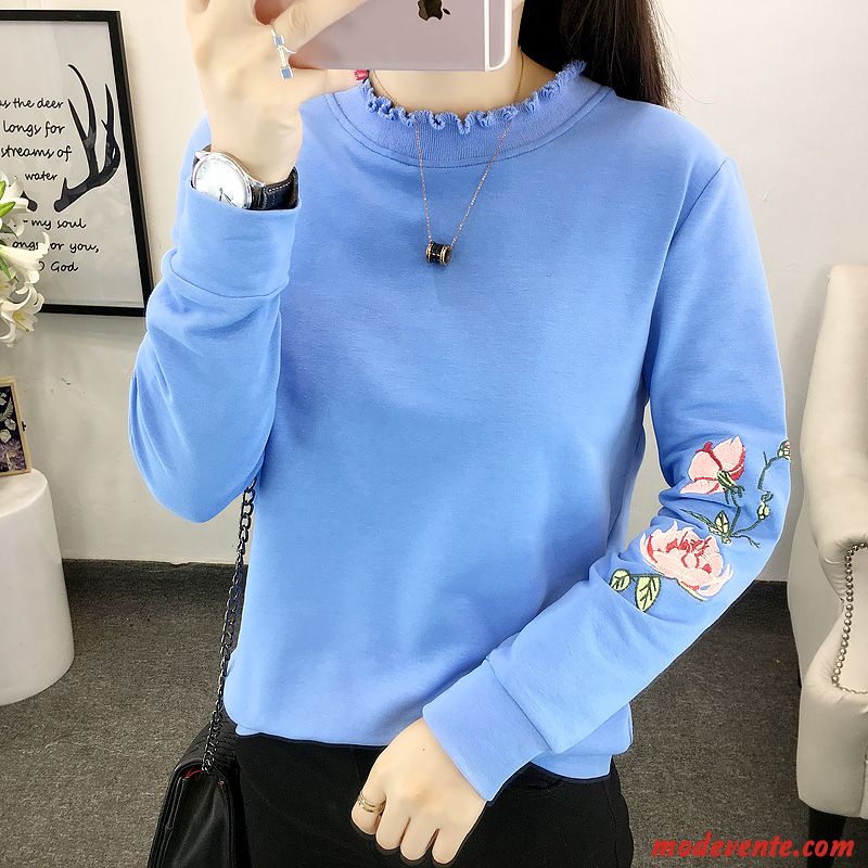 Sweat À Capuche Femme Court Étudiant Col Rond Frais Baggy Hoodies Bleu Clair