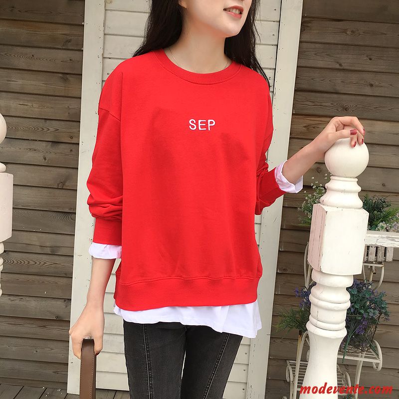 Sweat À Capuche Femme Hoodies Deux-pièces Tendance Légère Longues Court Rouge