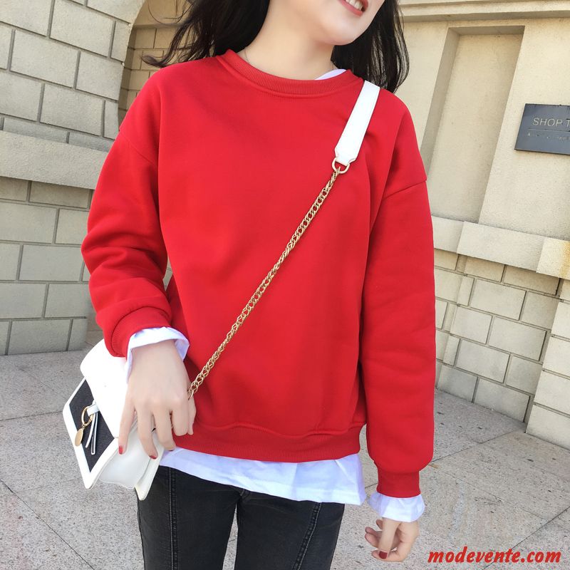 Sweat À Capuche Femme Hoodies Deux-pièces Tendance Légère Longues Court Rouge