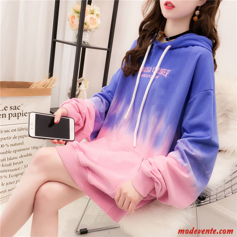 Sweat À Capuche Femme Hoodies Tendance Longues Une Veste Printemps Baggy Dégradé Rouge Violet