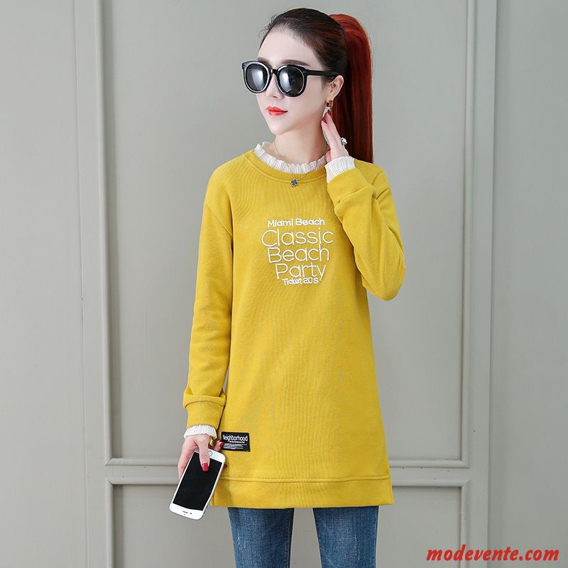 Sweat À Capuche Femme Hoodies Une Veste Baggy Lettre Longue Deux-pièces Jaune