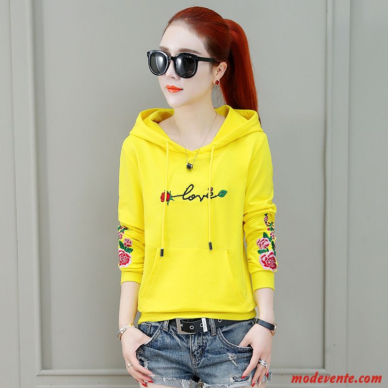 Sweat À Capuche Femme Hoodies Une Veste Baggy Manteau Broderie L'automne Pure Jaune