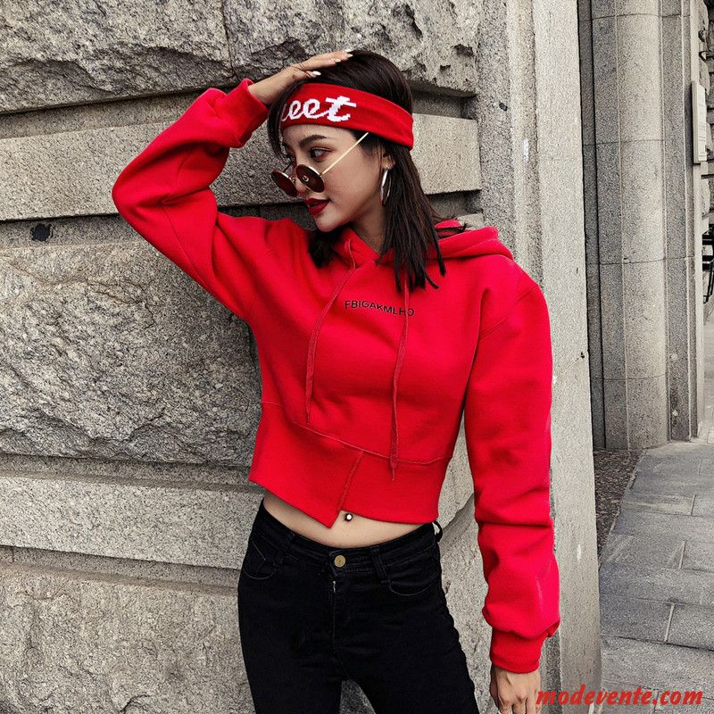 Sweat À Capuche Femme L'automne Mode Irrégulier Mince Hoodies Baggy Rouge