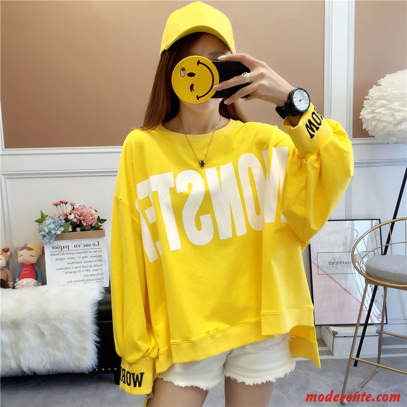 Sweat À Capuche Femme Lettre Cool Baggy Tendance Manteau Longues Jaune