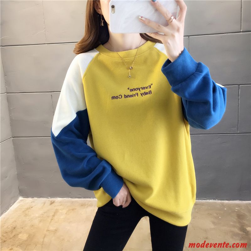 Sweat À Capuche Femme Longues Baggy Une Veste Col Rond Pullovers L'automne Couleurs Mixtes Blanc