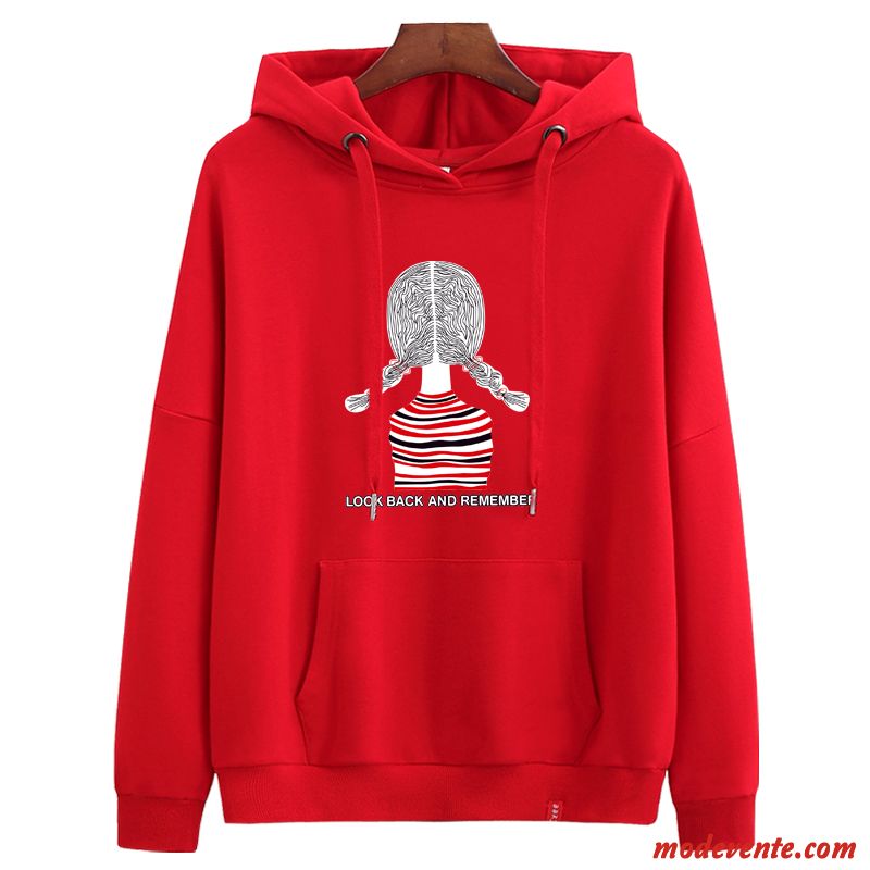 Sweat À Capuche Femme Légère Longues Tendance Une Veste Baggy Manteau Rouge