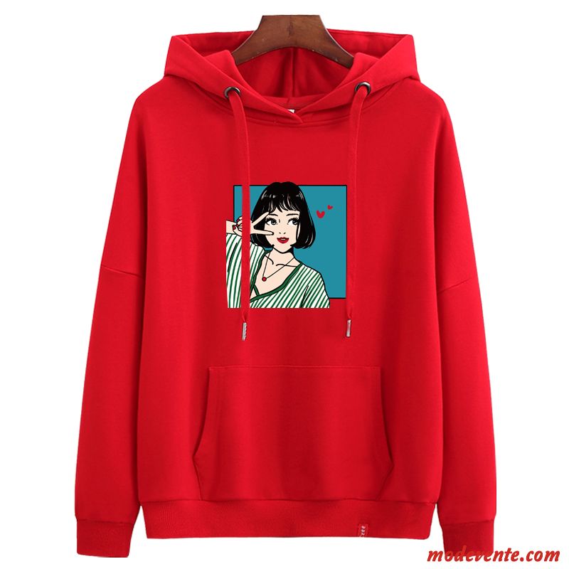 Sweat À Capuche Femme Légère Longues Tendance Une Veste Baggy Manteau Rouge