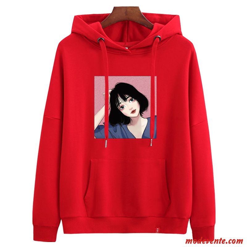 Sweat À Capuche Femme Légère Longues Tendance Une Veste Baggy Manteau Rouge