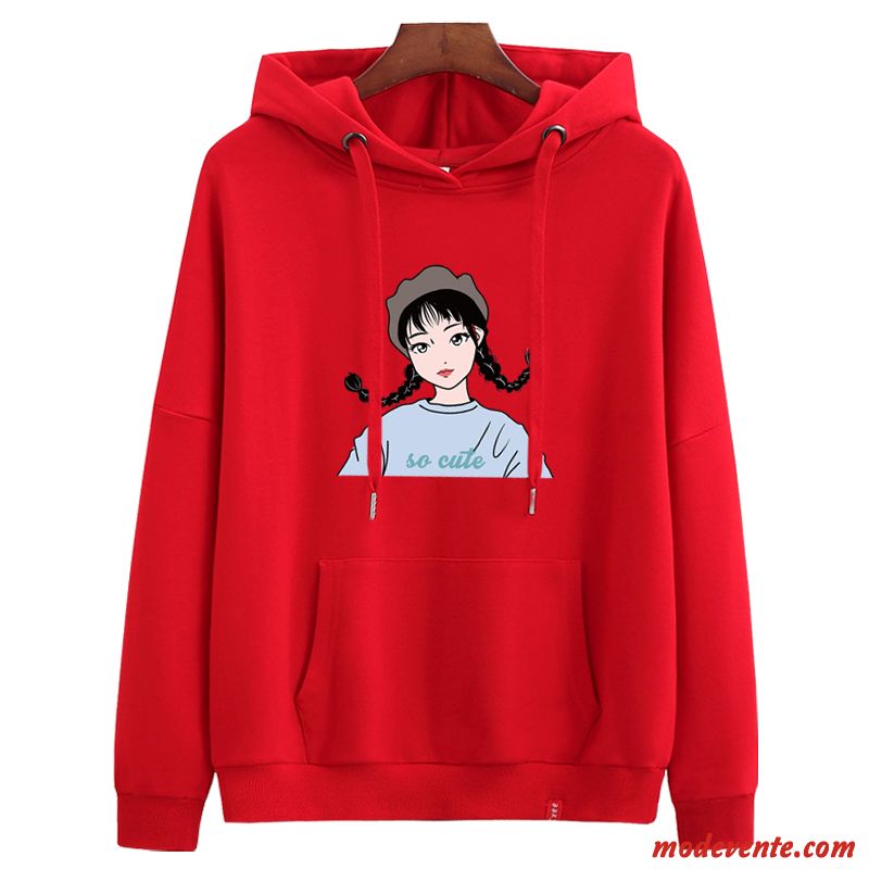 Sweat À Capuche Femme Légère Longues Tendance Une Veste Baggy Manteau Rouge