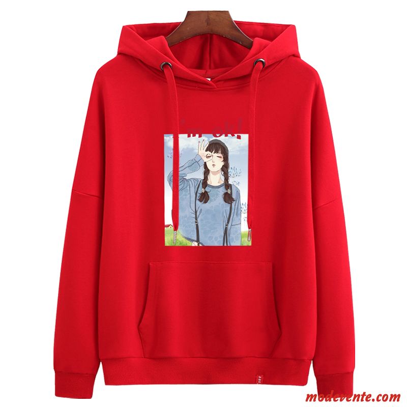 Sweat À Capuche Femme Légère Longues Tendance Une Veste Baggy Manteau Rouge