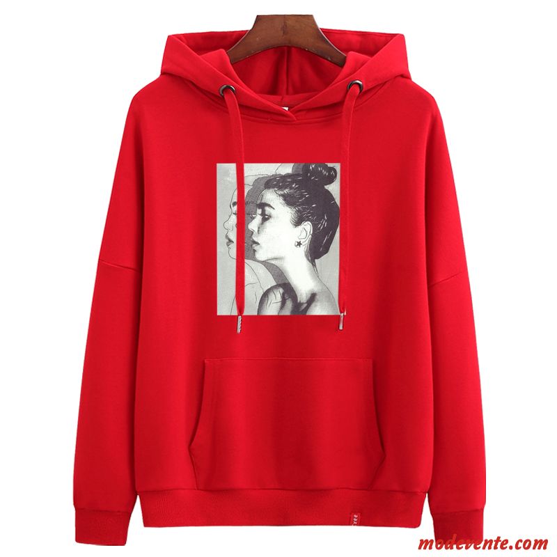 Sweat À Capuche Femme Légère Longues Tendance Une Veste Baggy Manteau Rouge