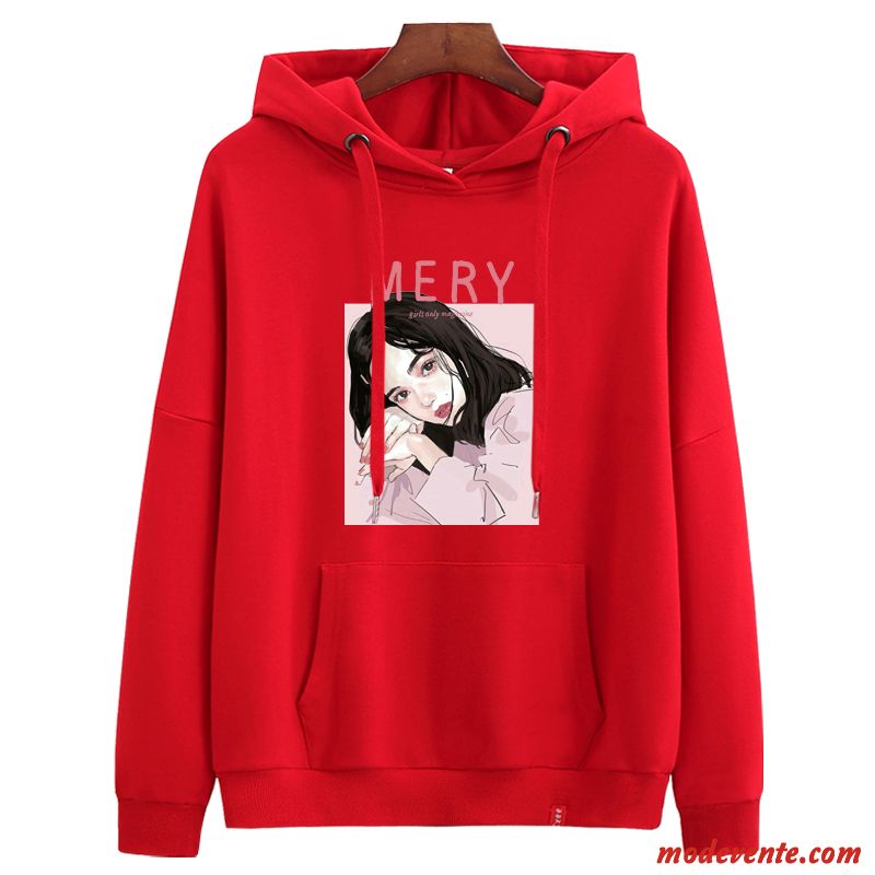 Sweat À Capuche Femme Légère Longues Tendance Une Veste Baggy Manteau Rouge