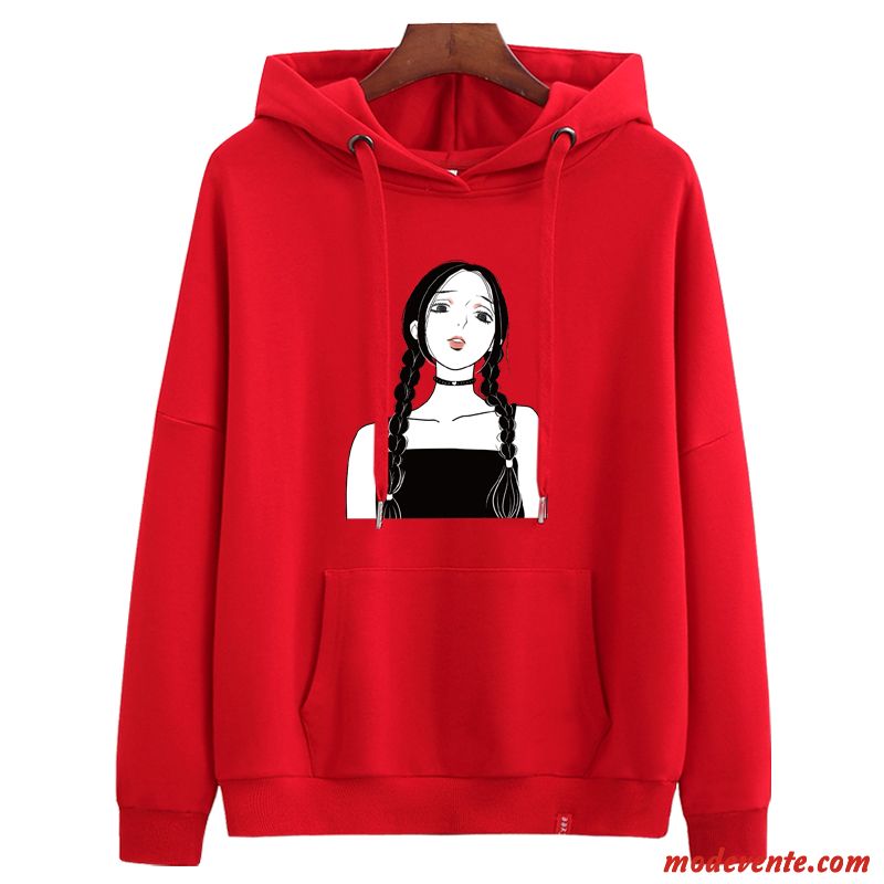 Sweat À Capuche Femme Légère Longues Tendance Une Veste Baggy Manteau Rouge