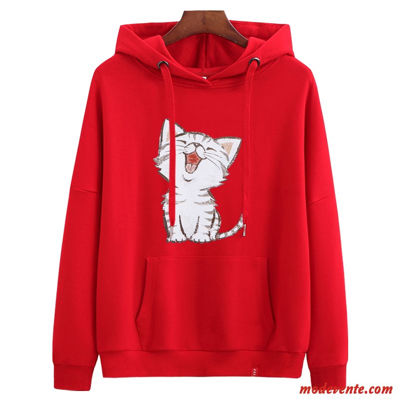 Sweat À Capuche Femme Légère Longues Tendance Une Veste Baggy Manteau Rouge