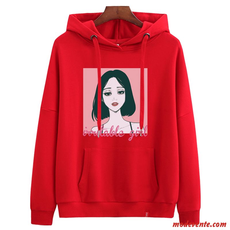 Sweat À Capuche Femme Légère Longues Tendance Une Veste Baggy Manteau Rouge